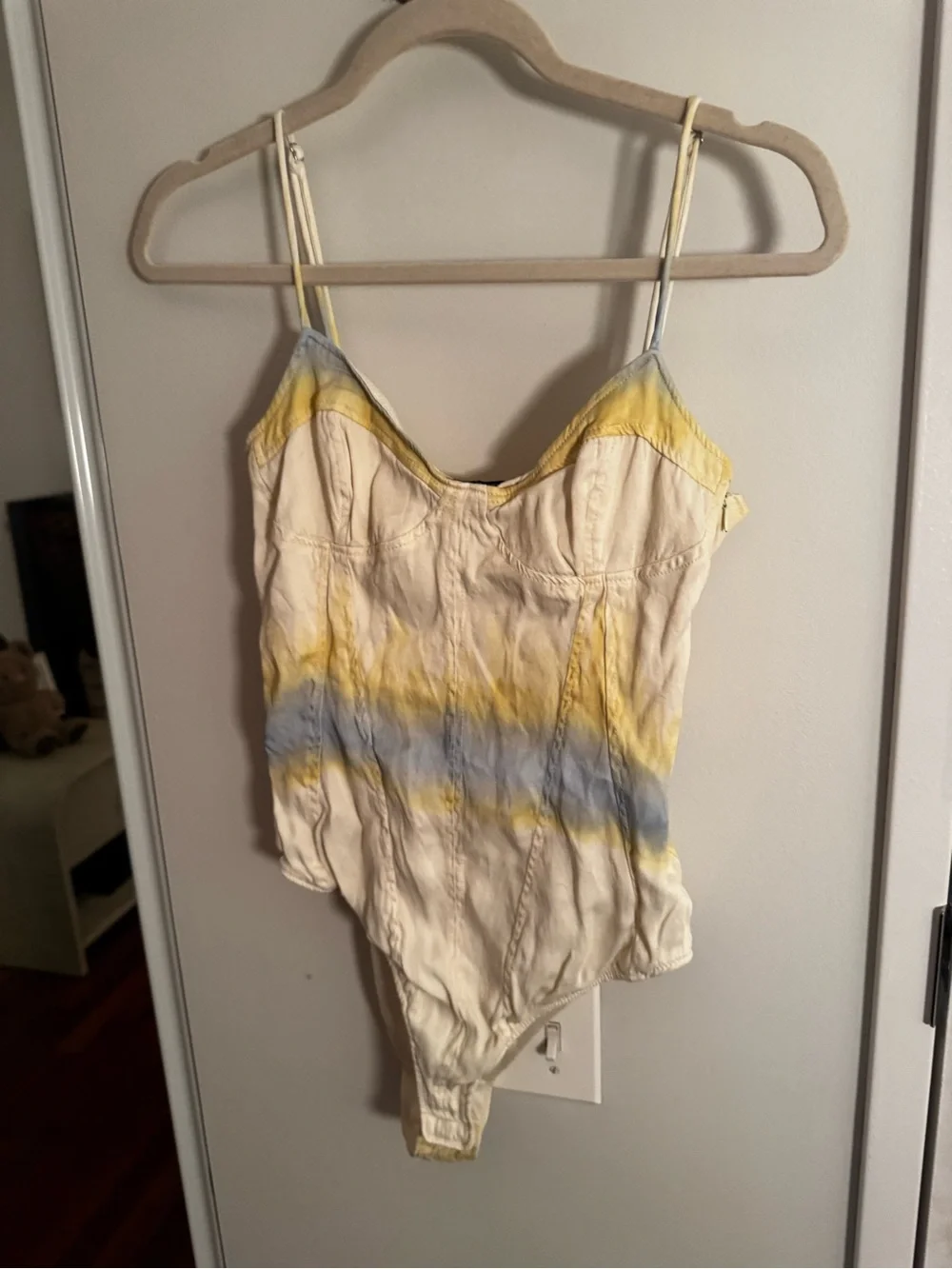 Zara Cream Tie Dye Sweetheart Bodysuit Blue Yellow Size S - Picture 4 of 5